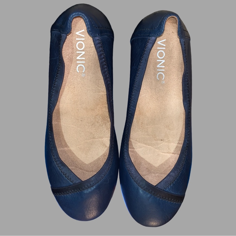 Vionic Navy Blue Leather Ballet Flats